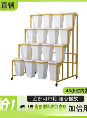 花店展示架层阶梯式移BEM可动架铁艺架花带轮多多功能花桶鲜花展