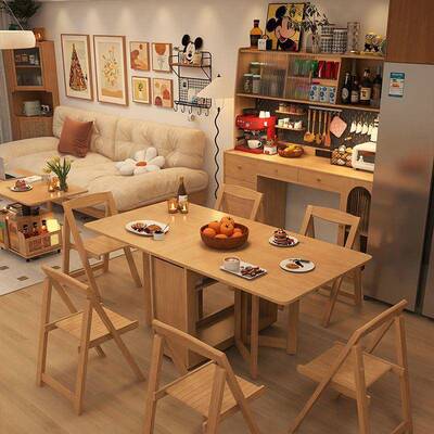 Yla日式折叠餐桌餐边柜一体伸小缩墙户用型靠x-2122家饭桌实木柜