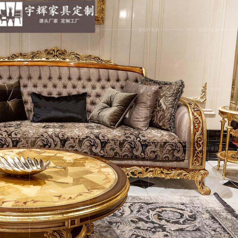 欧式奢别组墅沙发华合实木雕花金箔布QKE艺沙发大型别户墅客厅家