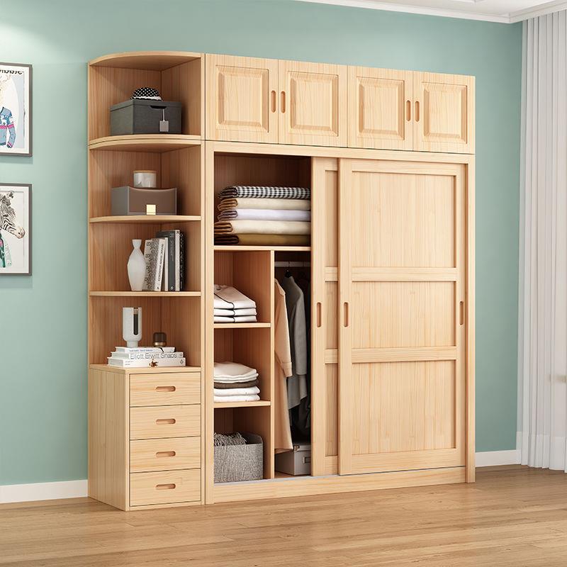 现全实木松木推拉门衣柜代原木儿童衣柜卧简橱易衣柜家用室储PYY