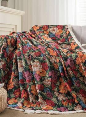 欧式美猫法式田园沙发巾防抓提花鸢尾花朵复古喜庆日VYW厚节式实