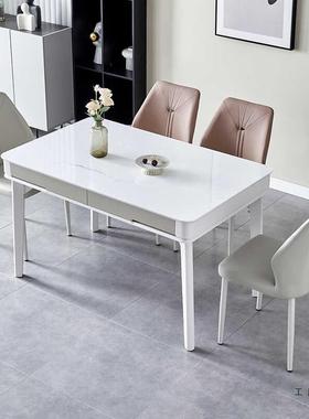 岩板奶油风餐桌小户型现代简约餐桌椅组带WLP抽屉储合物桌20新2饭