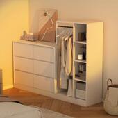 卧室墙储物床尾收纳柜挂衣服柜一体多KOT功能小户型奶油风靠家用