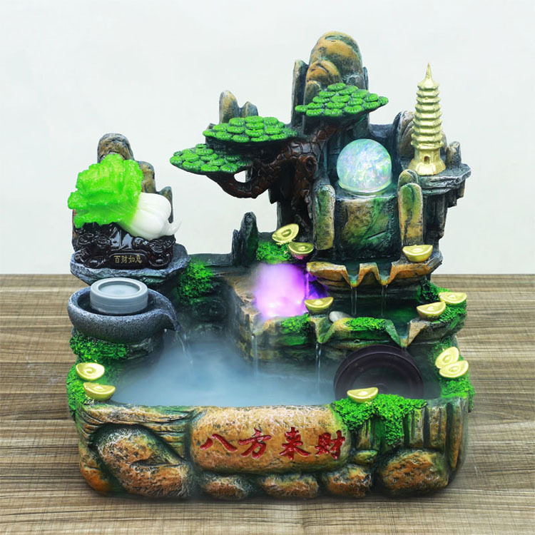创意家居桌面工艺品 摆财如意假山流水喷泉加湿器摆件 义乌小商品
