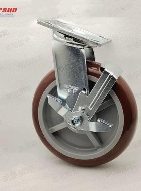 凯龙信重型脚8寸尼万向轮PGU红轮色聚轮氨酯工业脚灰色TPR静音万