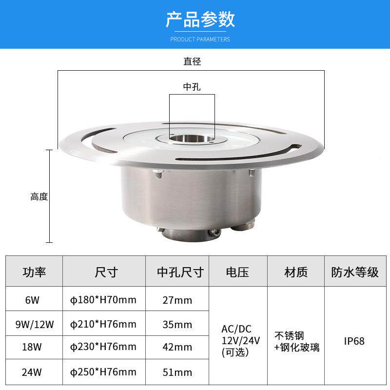 ld不锈e喷泉灯JKD-PQ-S饰七彩涌泉灯环形水下灯鱼池水底灯观景装