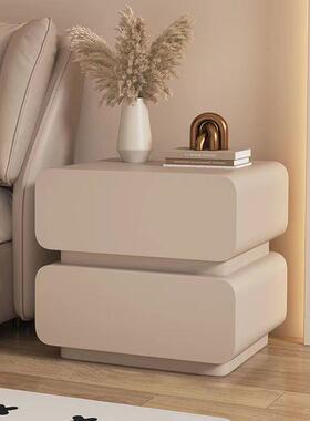 极实木奶tky油风床头柜皮质简约易现代小型室床边柜简收卧纳柜免安装