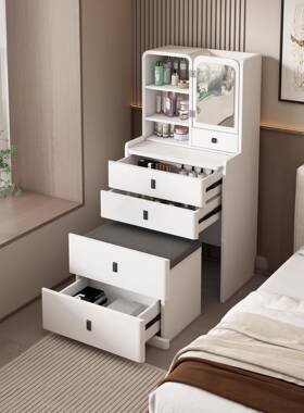 实木梳妆台小户型床头柜一体奢轻卧化妆中式黑色IGE奶油风储室物