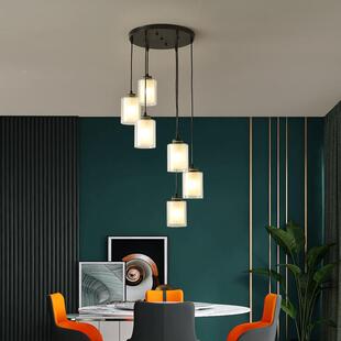 楼梯吊灯简创新中式复式楼转别意墅中约DKP空客厅挑空旋楼梯间长