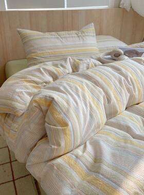 博主风洗色织水四件套全棉宿纯棉棉床单被套学生舍单84391人床三