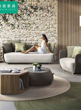 高端户藤编沙发板组合庭院露外天别墅YVG园酒店防晒花防雨样间民