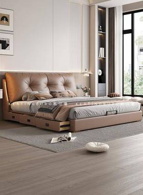 主卧奢大床大OHS现代简约双人床储气物软艺婚床2米x2米2轻床