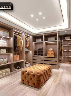 CP418走入式顶金属代衣帽间现新中式仿纹木大容量收纳靠墙到铝合