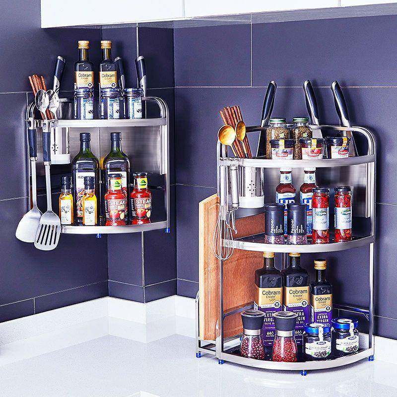 角304锈钢厨房三不角置物架转角调料落地家新用款拐EHV多层收纳盒