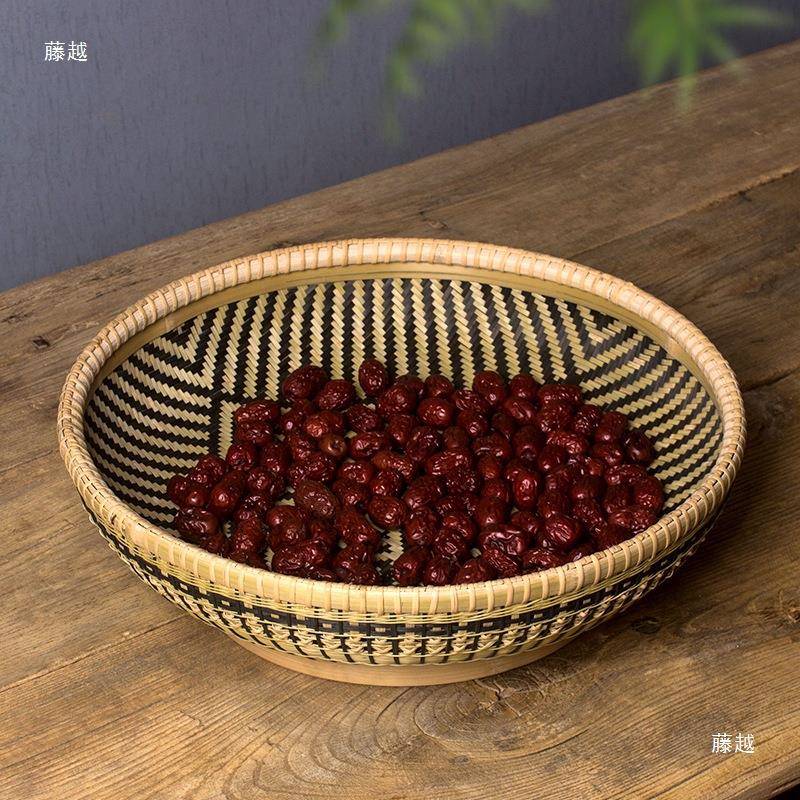 竹编水果篮收藏纳手ZAF工艺品家客厅收筐用形圆簸箕竹筐