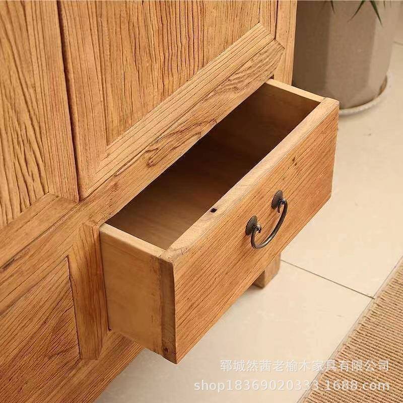 新中式老榆衣柜双实木衣柜酒店民宿老旧门板开门衣柜木做风卧室挂