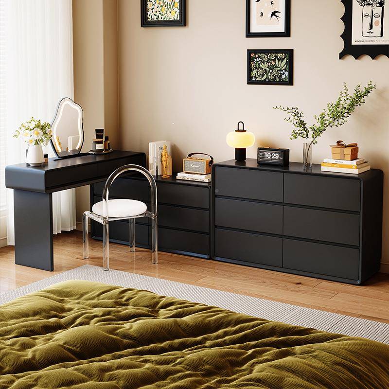 黑色新收纳梳柜实木款妆台卧室炭尾化妆简约床伸缩2025斗柜一LSL