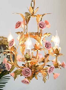 法式古客厅田园吊灯浪陶VJB瓷玫瑰复花服装店餐厅灯蜡烛漫儿童房