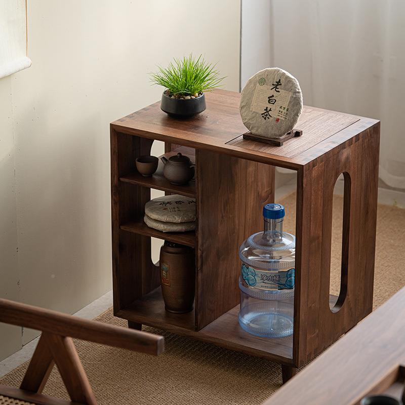 胡桃木茶柜架泡茶水桶架茶物桌简约储物柜办YQP公水室茶台边柜置