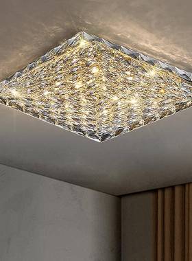 现简约客15163厅水晶吸轻顶灯后现代房奢方形不锈钢设计师款书卧室代灯