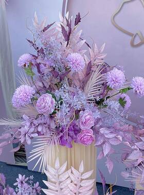 款婚庆大款利紫色地排花仿真绢花装饰加花排新T台路引婚礼CWV花尤