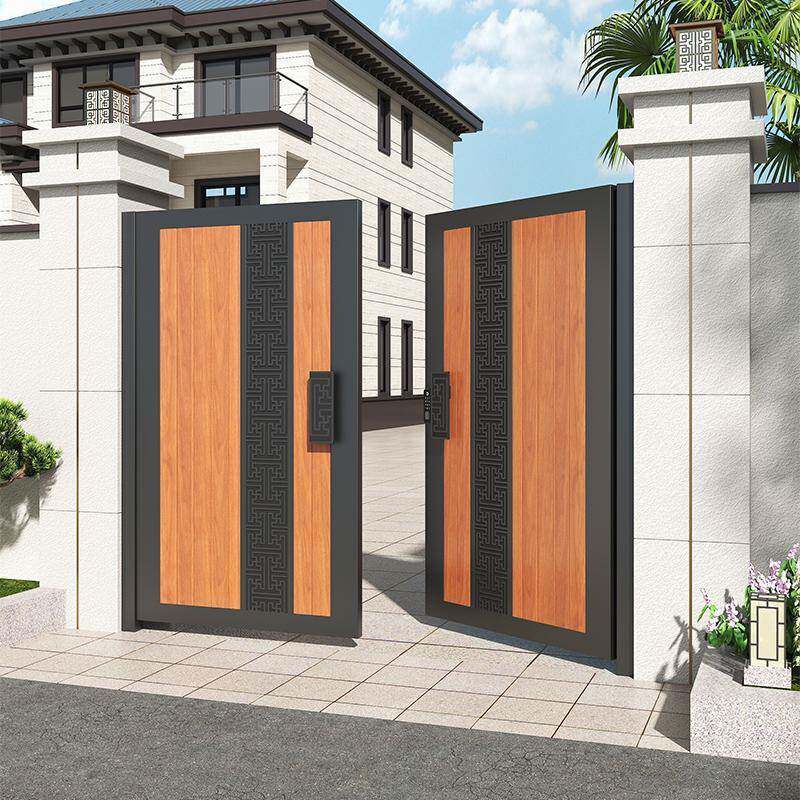 墅铝金庭院大门农乡村自房大合门户外别建大门木纹漆花园院IXR子
