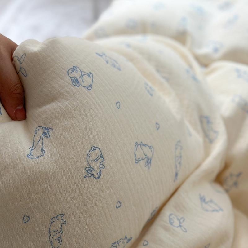 a类母婴级纯棉用皱皱纱四件套小碎花邹布床纱罩全棉被双ZKR层纱上