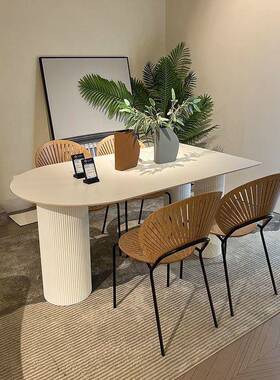 220现5家用法式餐桌WZC椭圆形餐桌岩板款网红新代简约奶油风餐桌