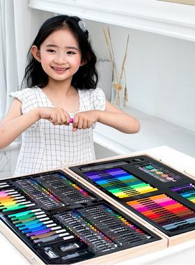 儿童画YAV画套装绘画笔学习用品学生美术水彩笔工蜡笔1具08木小盒