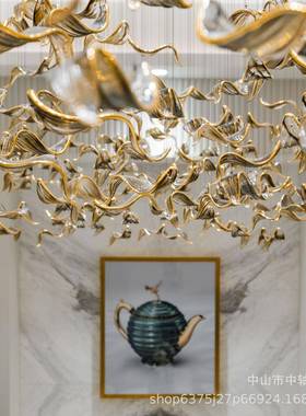 叶片型装金置装饰吊灯酒店餐售厅头楼部前厅色金边透明TIX吊饰源