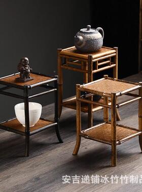 手竹编四JQQ脚小茶藤台日式茶道干泡台编壶托便携置物架摆件展示