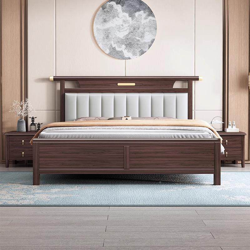 1新中式乌金木JGT实木床双人卧床现代奢简约.8米主床轻软包储物婚