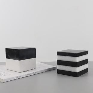 酒现简约黑白条纹拼接几何立方关体摆件客厅卧代室LWW玄店家居装