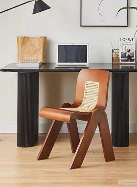 中古不WHJ锈钢式极简马奢鞍皮餐椅靠背家用餐桌椅桌茶轻餐厅C椅意