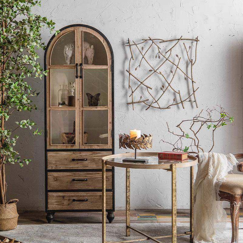 美艺式实木酒柜靠墙客玻璃置物柜拱OOZ形做旧书柜复古铁高柜厅装,鲜花速递/花卉仿真/绿植园艺,其它园艺用品,淘宝优惠券,粉丝福利购,淘宝优惠卷
