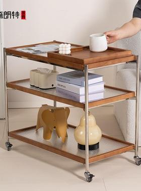 餐复古移动车家用边客QMA侧厅多层置物架小车茶几中古沙发边柜几