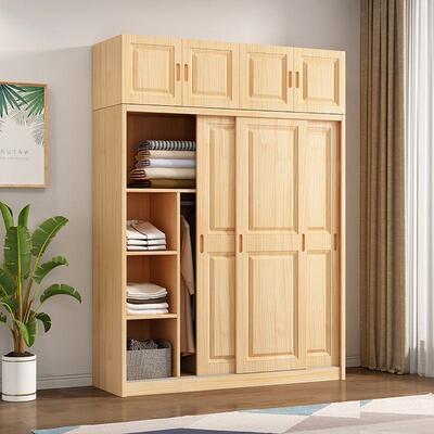 全实木松木推拉门1柜.SFF2/1.4/.6/1衣.8米两门卧室原木1儿童衣橱柜