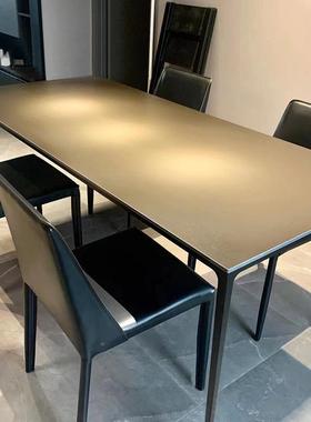 9饭C黑色轻岩板餐黑桌铝合金小户型纯WDQ桌子现代简约奢中岛台家