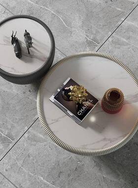 意式轻奢15635岩板几茶桌现客厅简约小户型大小圆茶几设代计师创