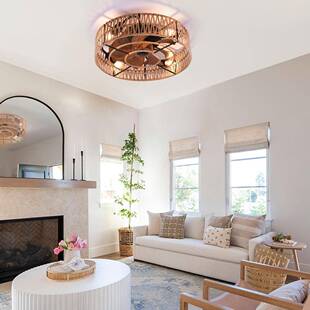 爆款复古麻工风灯扇美式工业风SBM纸绳风扇灯田园绳吸顶风扇灯厂