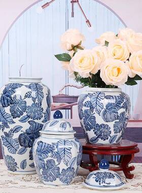 中式青花花瓷陶瓷新花瓶古客厅SLD插花器复玄关摆件储物罐
