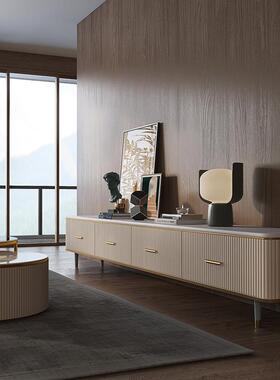 奢茶几电视柜组合套装厅极简岩板钢琴OBX烤轻漆地柜电高脚客超长