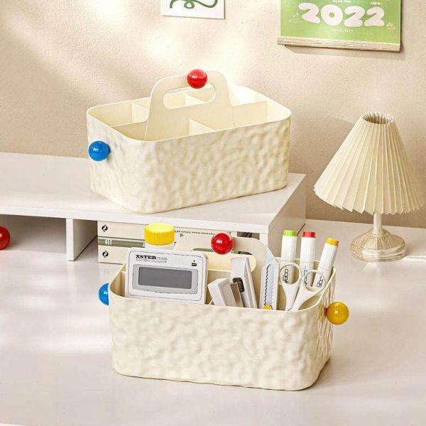 多功能手提收纳盒可叠加宿舍桌面文具收纳分格塑料整理盒奶油风,收纳整理,文具收纳盒,淘宝优惠券,粉丝福利购,淘宝优惠卷