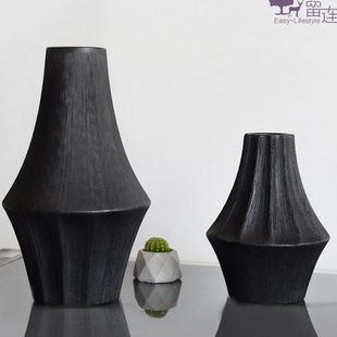 黑银金属色意式轻奢高级感花瓶玄关电视柜酒柜艺术摆件装饰工艺品
