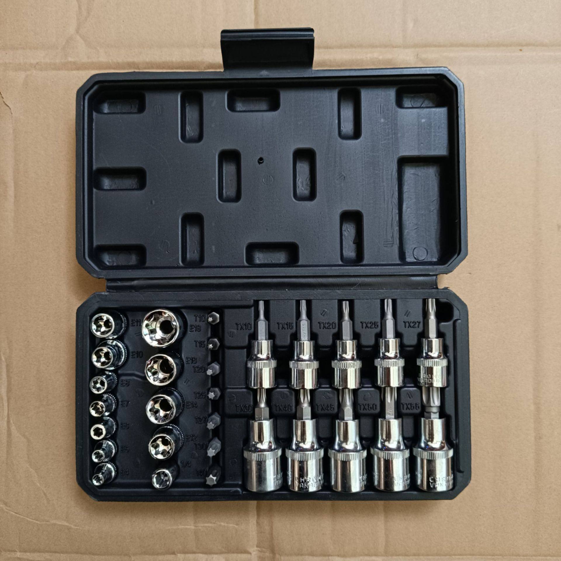 34件组套3/8中飞E型套筒星形套筒头子E4-E20内六梅花批头T10-T60