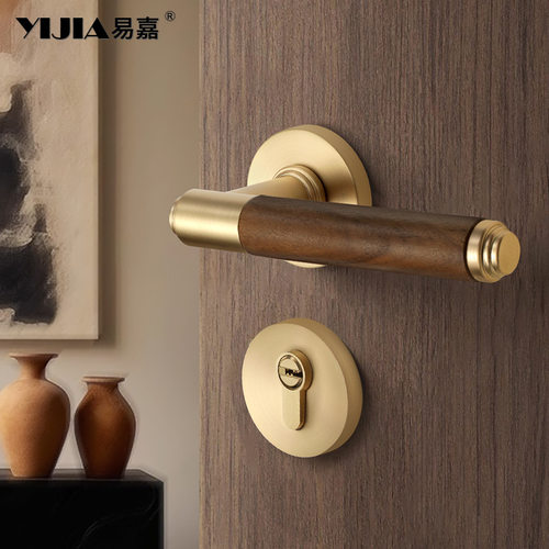 美式胡桃木室内卧室门锁通用型房间实木门把手原木风静音磁吸锁具