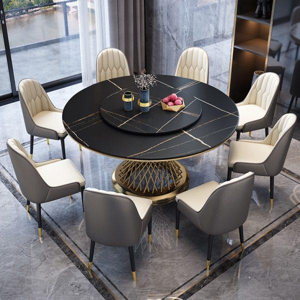 岩板轻奢餐桌椅组合现代简约圆形带转盘饭桌家用小户型大理石圆桌,住宅家具,岩板餐桌,淘宝优惠券,粉丝福利购,淘宝优惠卷
