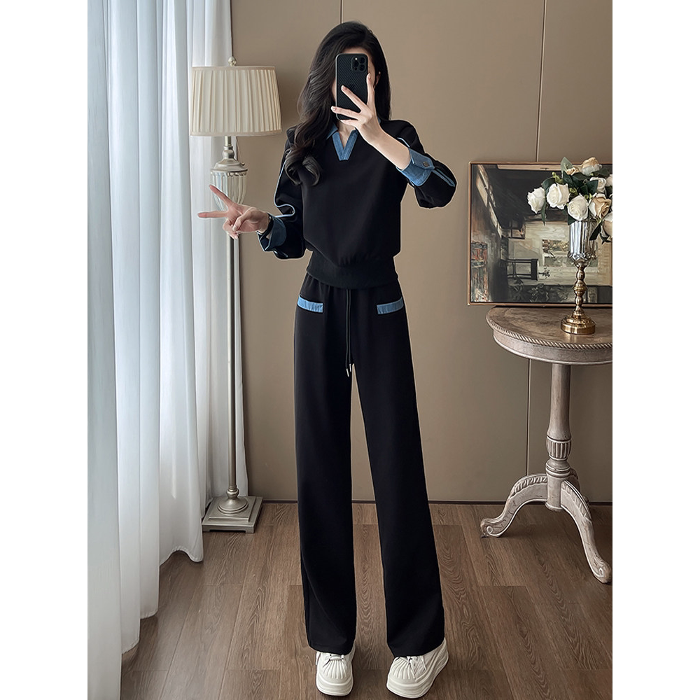 欧货黑色休闲运动套装女秋