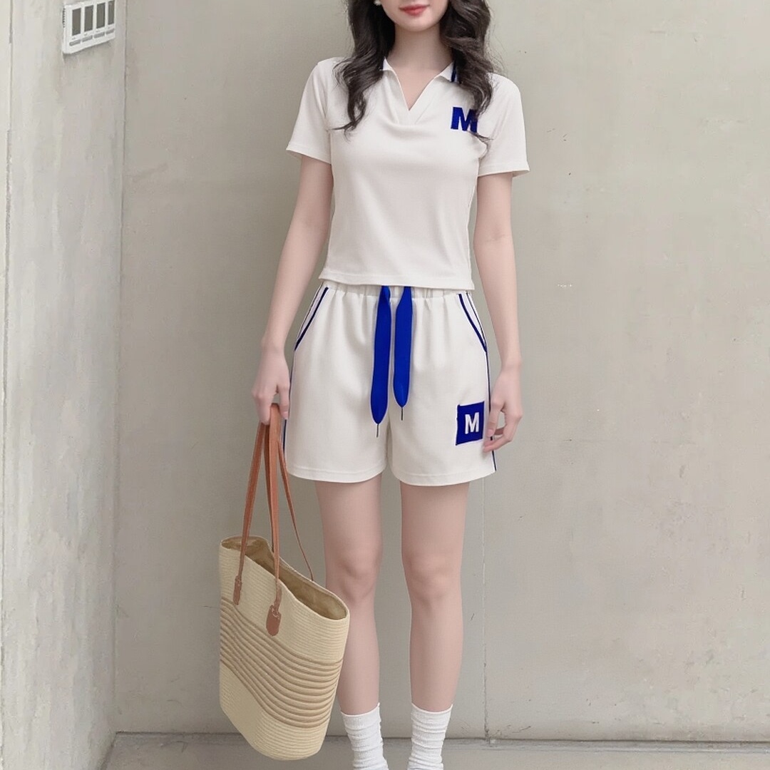polo领短袖运动套装女短裤两件套