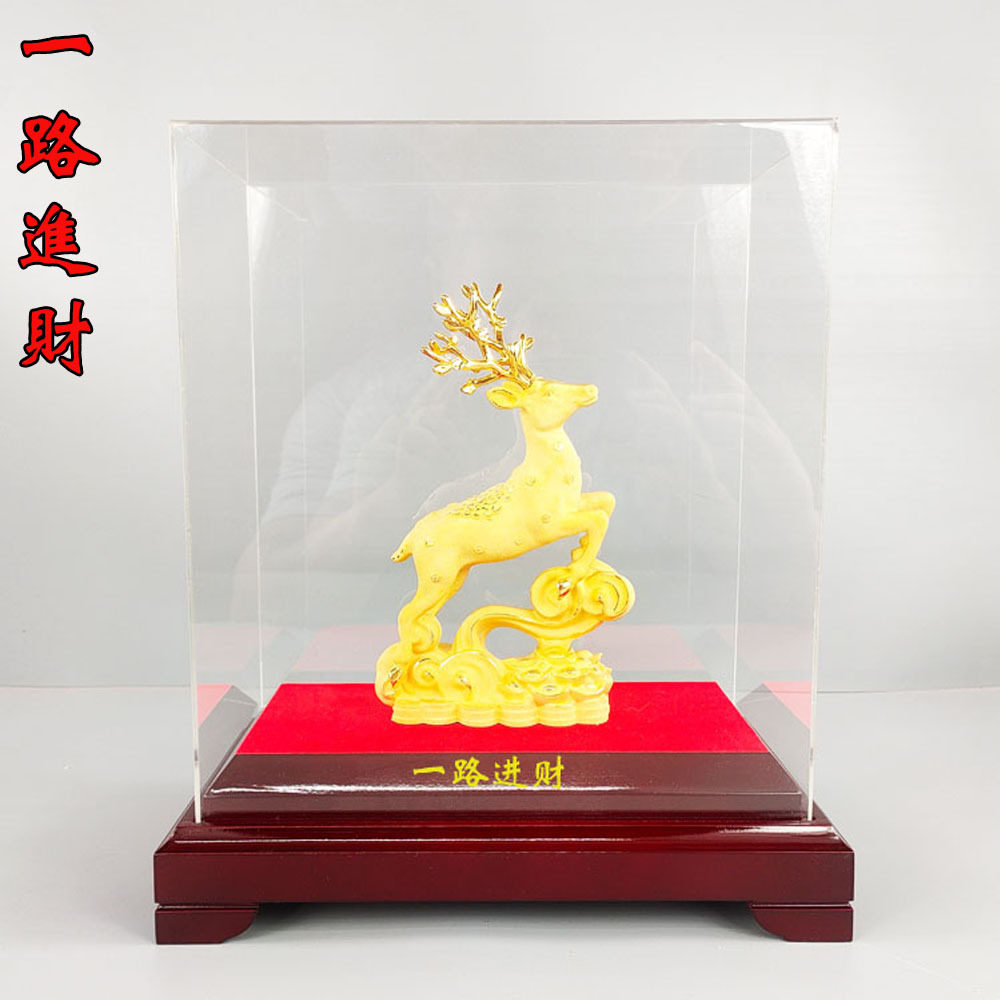 绒沙金一路进财 客厅玄关酒柜电视柜吉祥鹿摆件 家居饰品工艺品